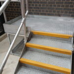 Steel stairs with a small platform
