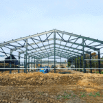 A full frame of structural steel to form a steel frame buiding